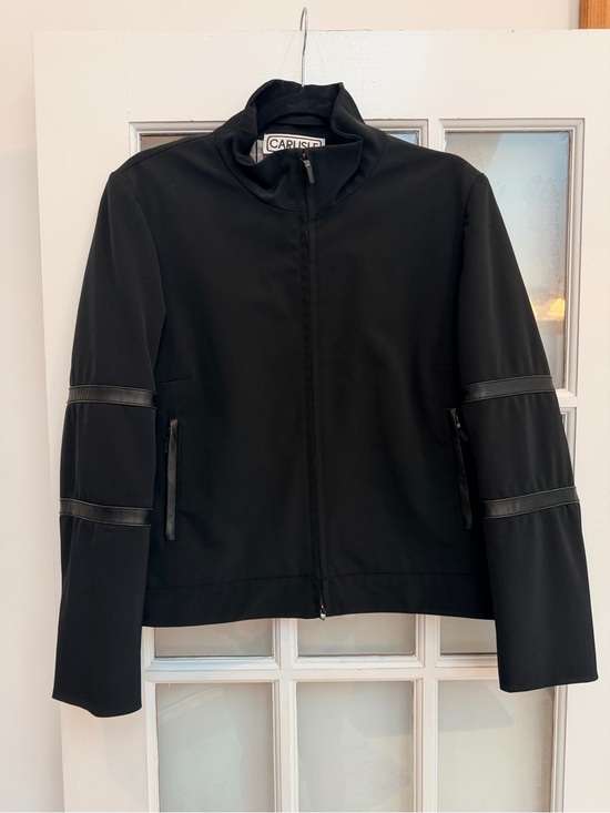 Carlisle Jackets & Blazers - Vintage Carlisle Y2K Black Leather Accents Zip-Front Bomber Jacket Size 10 Med